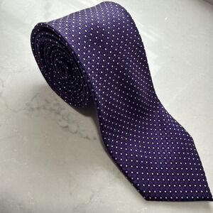 GEOFFREY BEENE Tie 100% silk Purple W White Polka Dots X Long 64" x 3 3/4"
